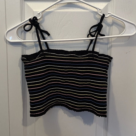 Black and colorful striped strap ties crop top - Picture 1 of 4